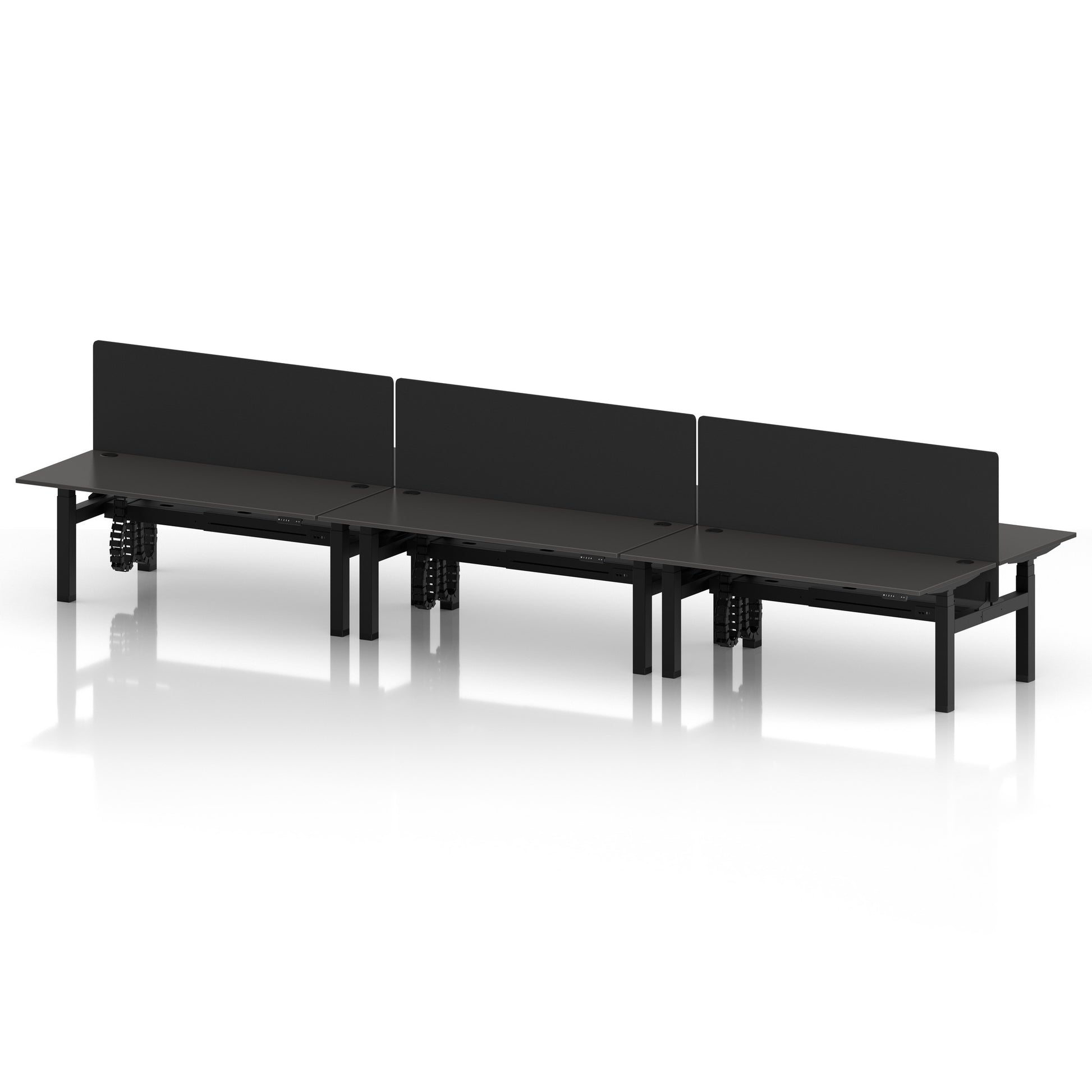 Air Back-to-Back Height Adjustable Bench Desk - 6 Person with Black Straight Screen