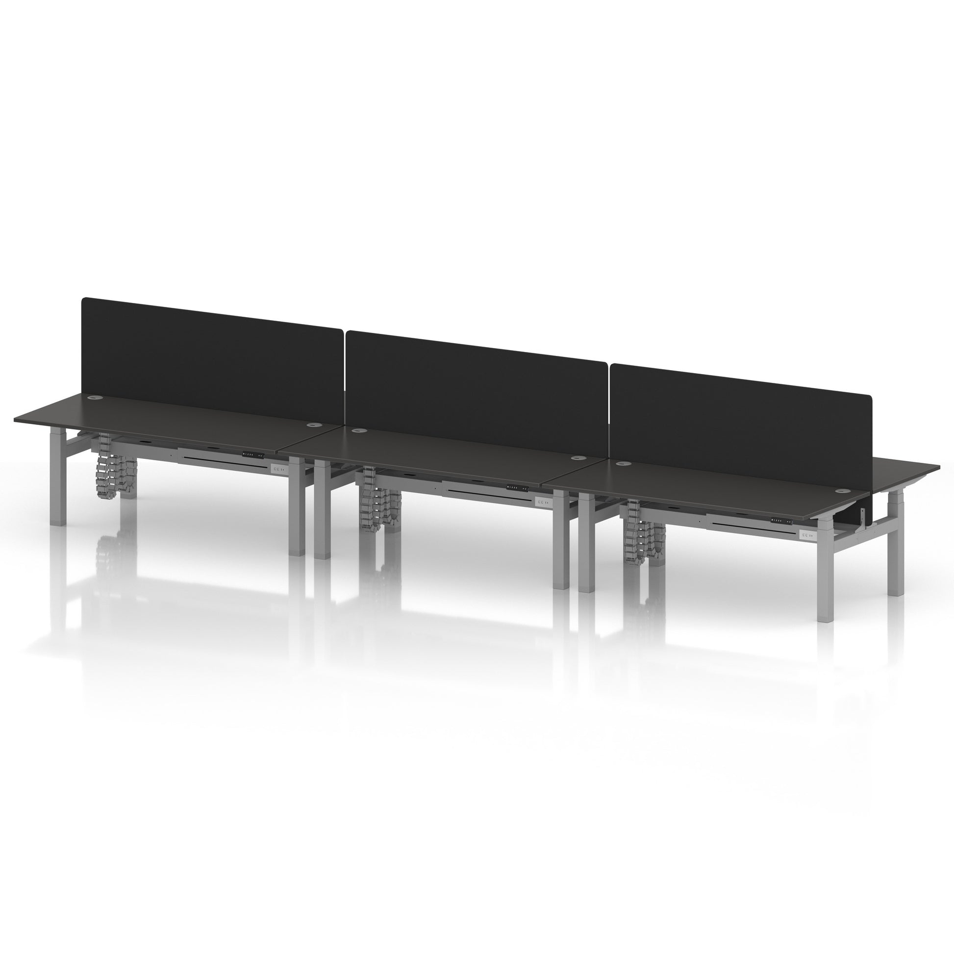 Air Back-to-Back Height Adjustable Bench Desk - 6 Person with Black Straight Screen