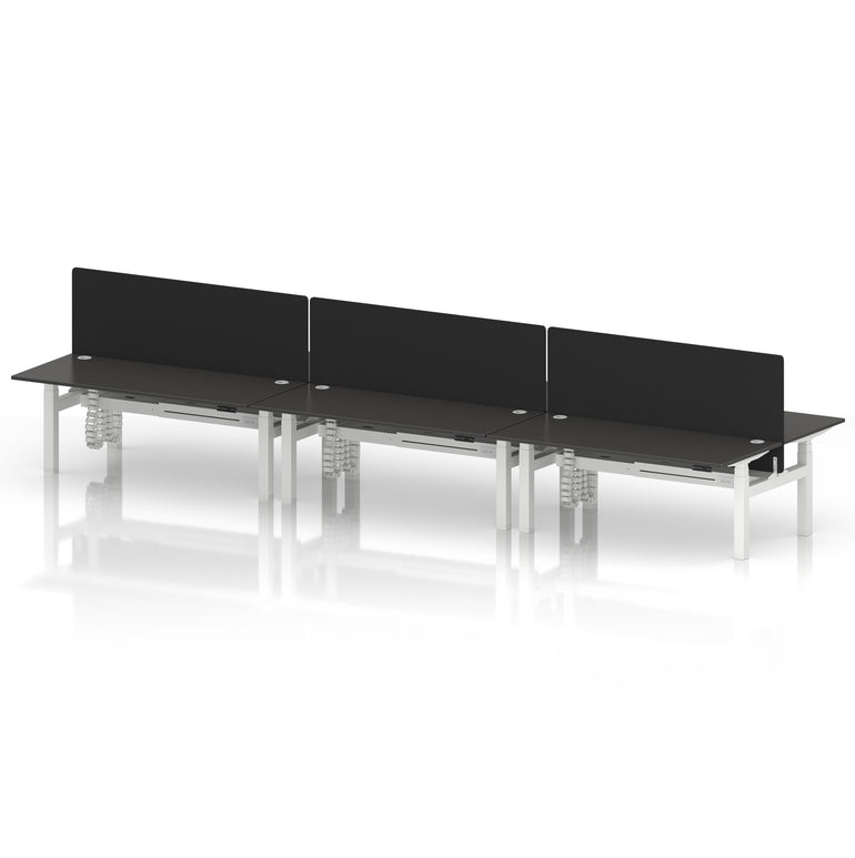 Air Back-to-Back Height Adjustable Bench Desk - 6 Person with Black Straight Screen