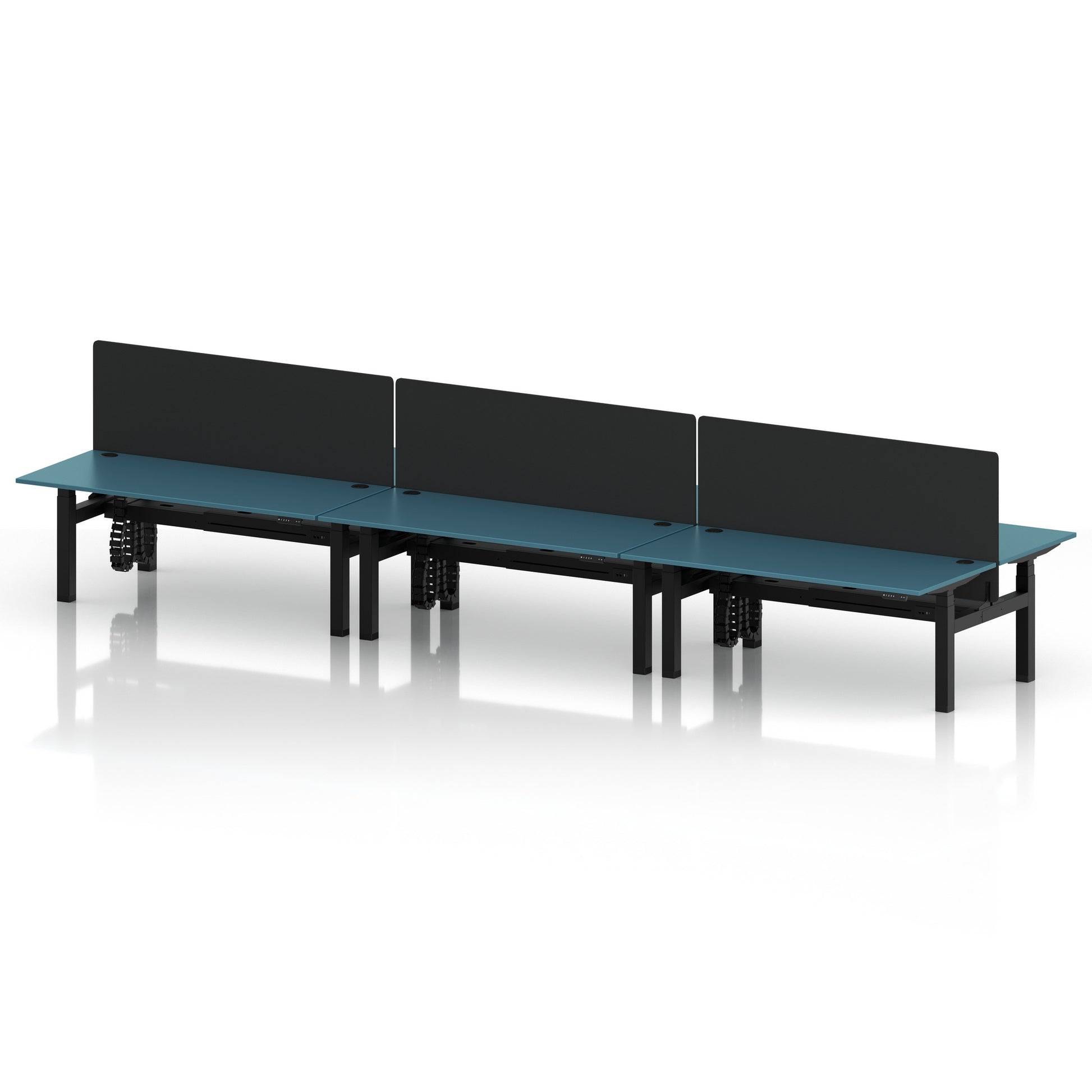 Air Back-to-Back Height Adjustable Bench Desk - 6 Person with Black Straight Screen