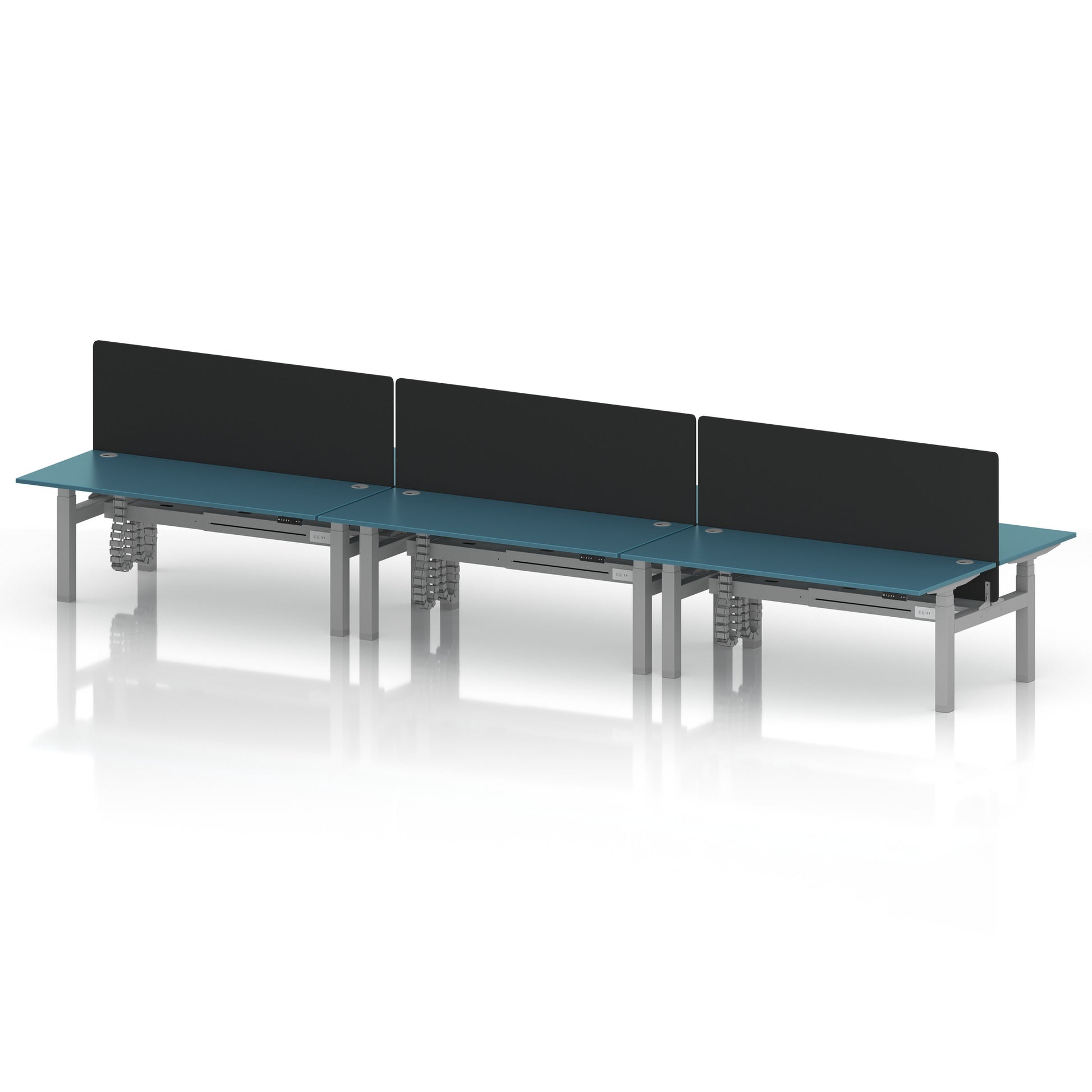 Air Back-to-Back Height Adjustable Bench Desk - 6 Person with Black Straight Screen
