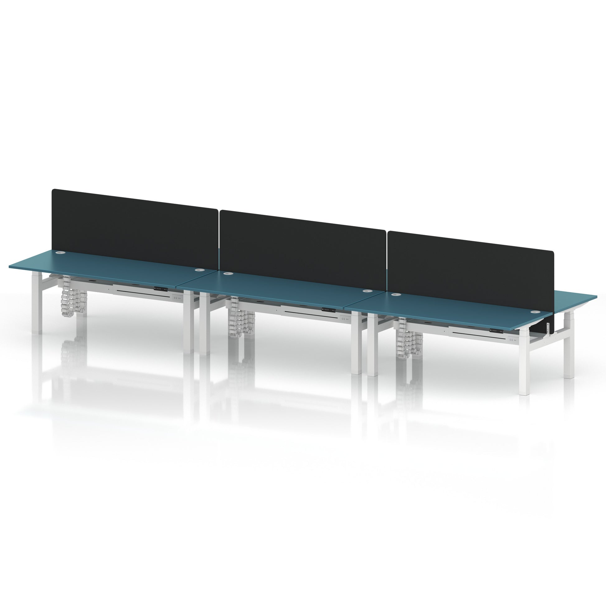 Air Back-to-Back Height Adjustable Bench Desk - 6 Person with Black Straight Screen