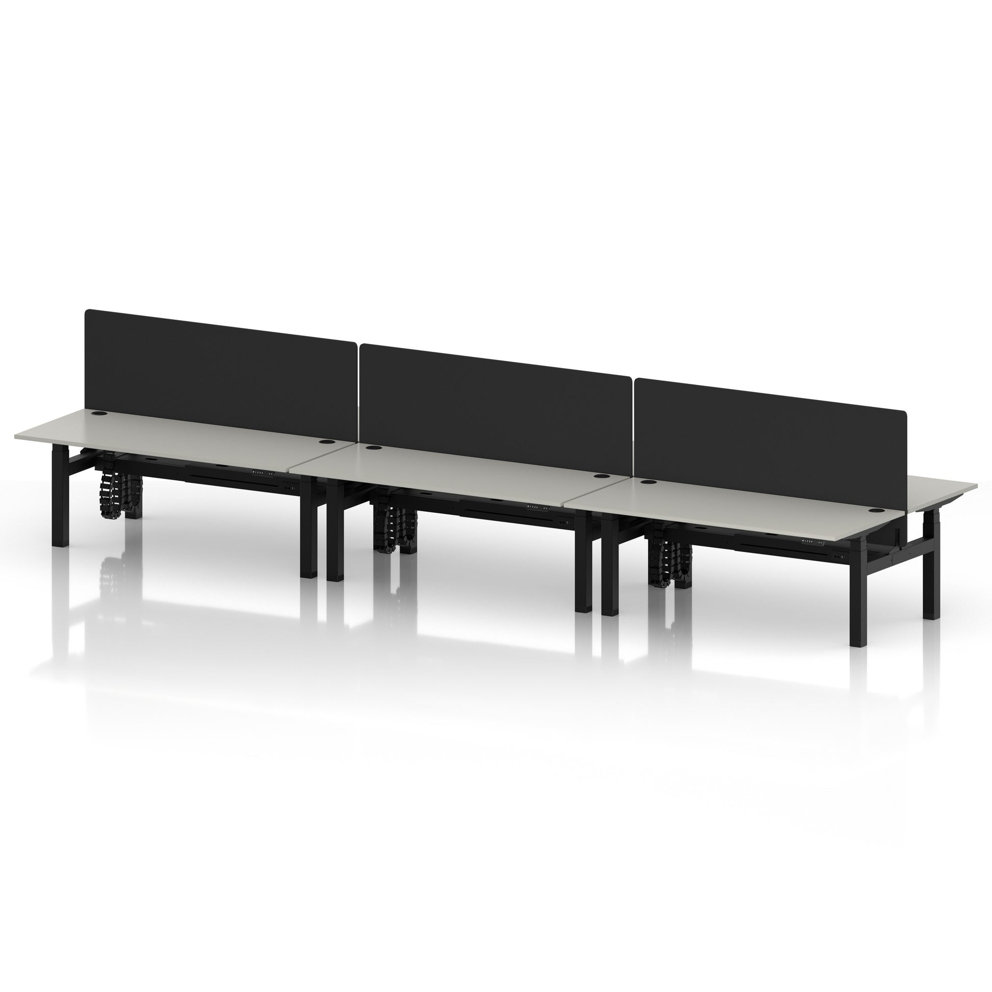 Air Back-to-Back Height Adjustable Bench Desk - 6 Person with Black Straight Screen