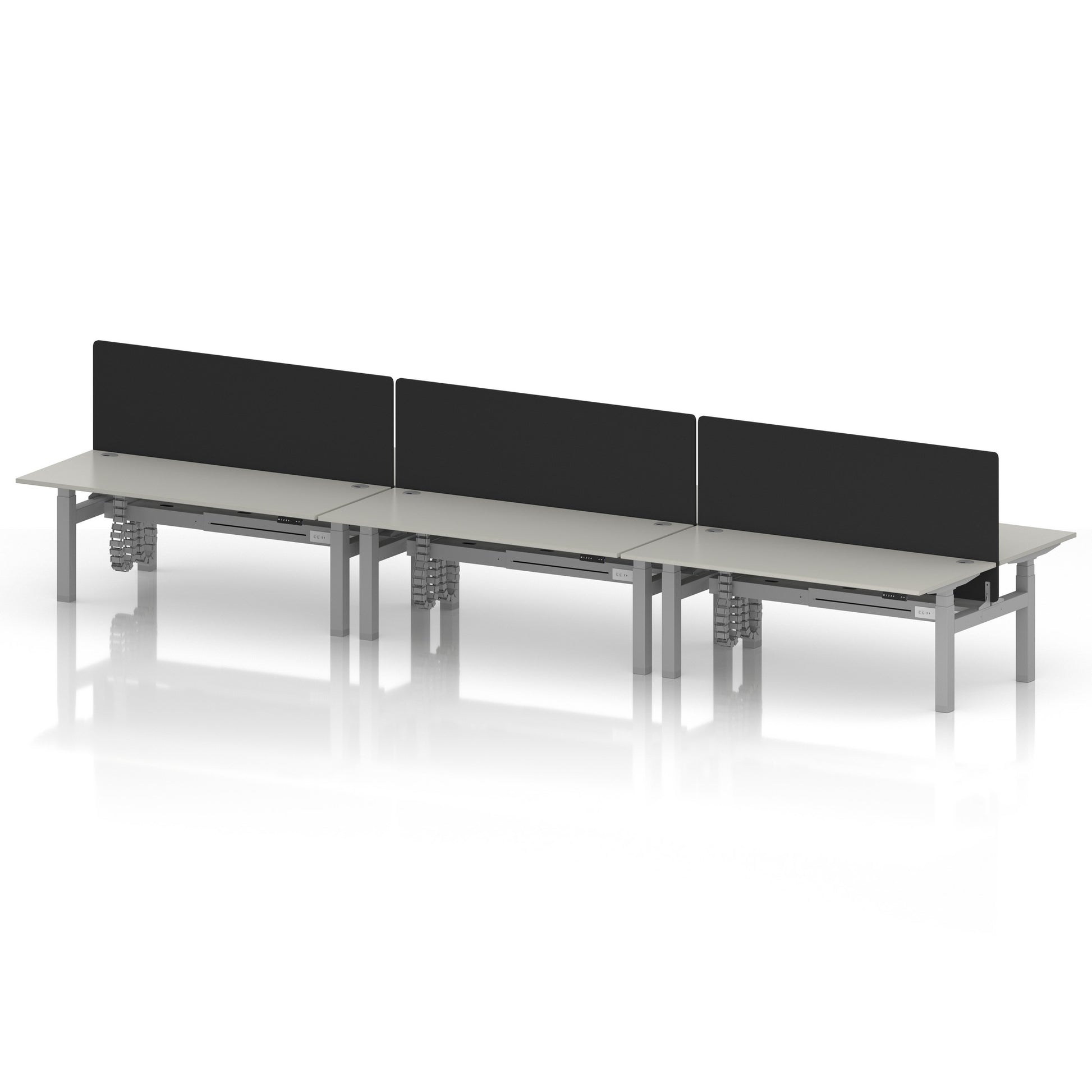 Air Back-to-Back Height Adjustable Bench Desk - 6 Person with Black Straight Screen