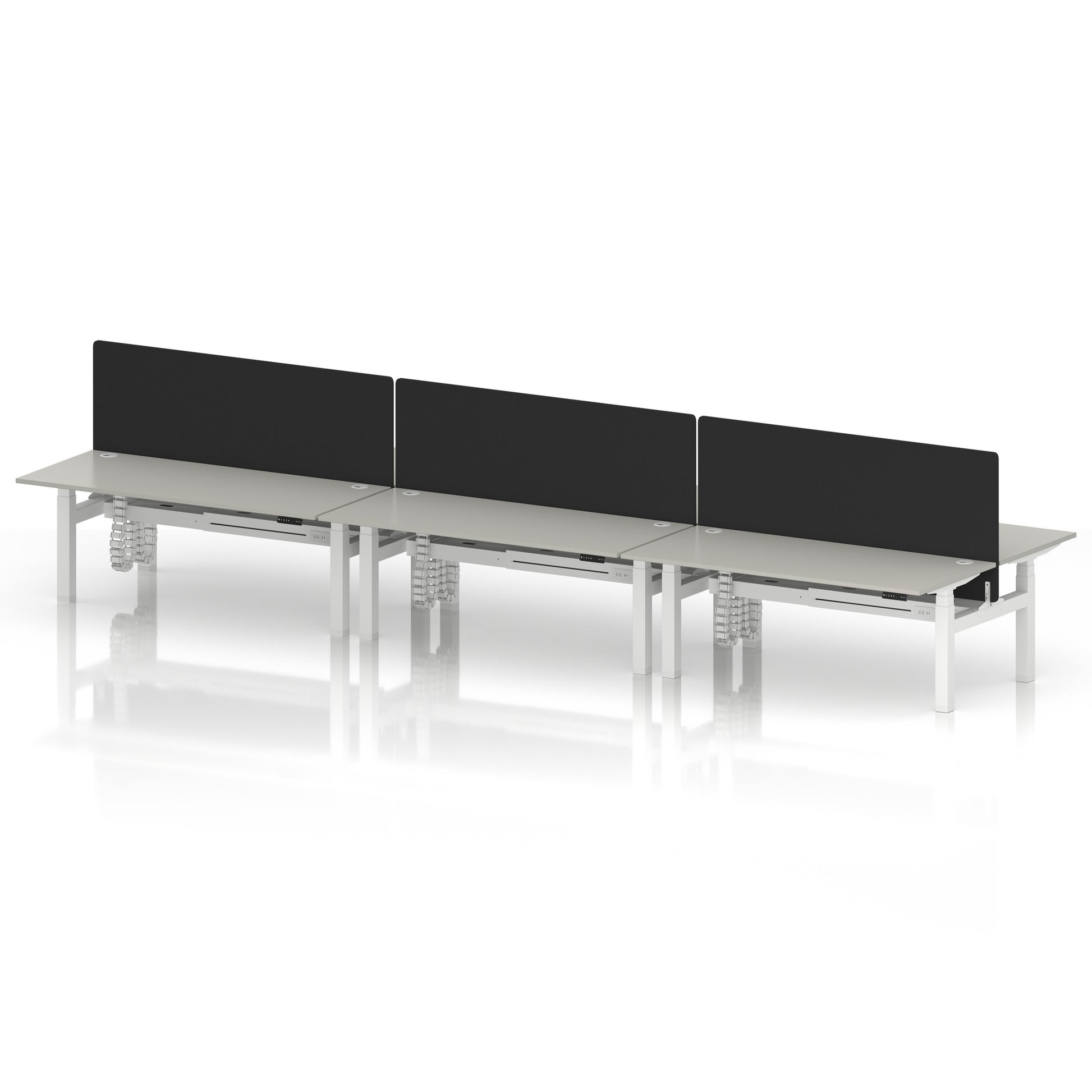 Air Back-to-Back Height Adjustable Bench Desk - 6 Person with Black Straight Screen