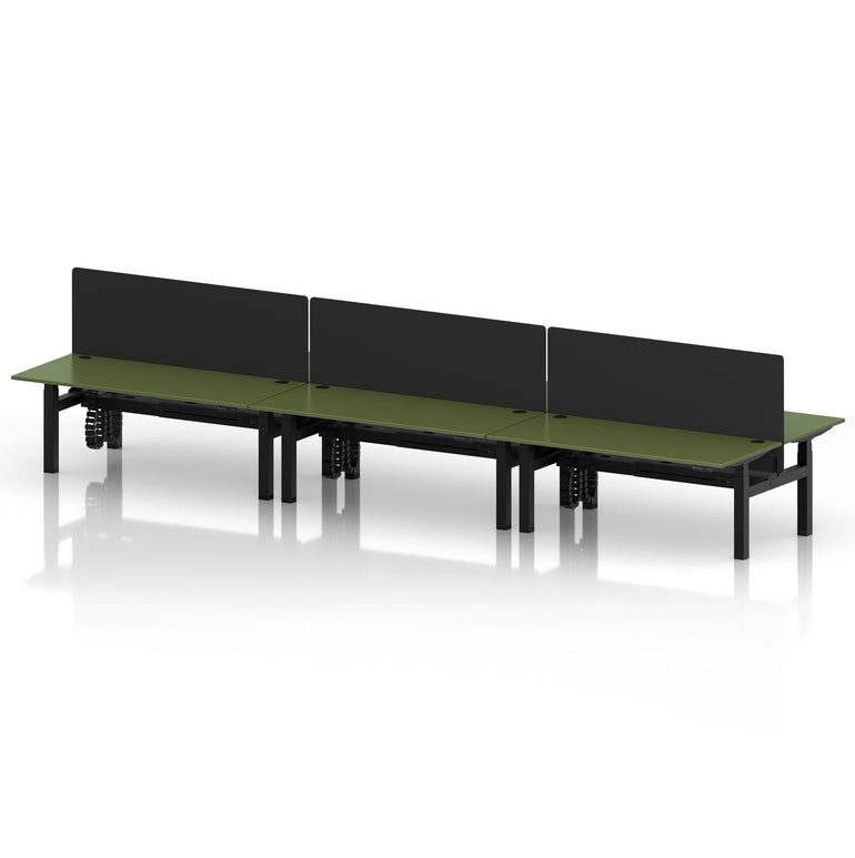 Air Back-to-Back Height Adjustable Bench Desk - 6 Person with Black Straight Screen