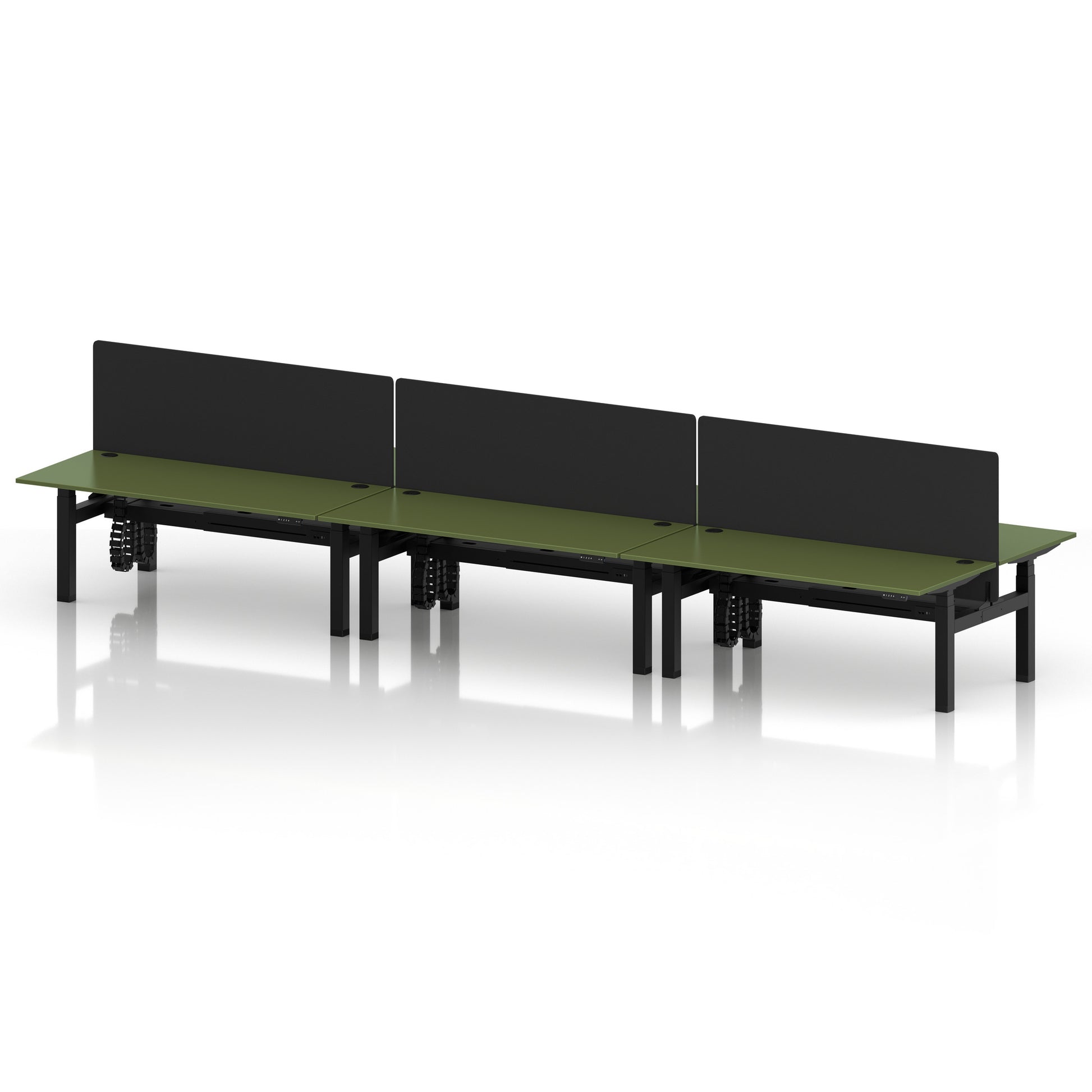 Air Back-to-Back Height Adjustable Bench Desk - 6 Person with Black Straight Screen