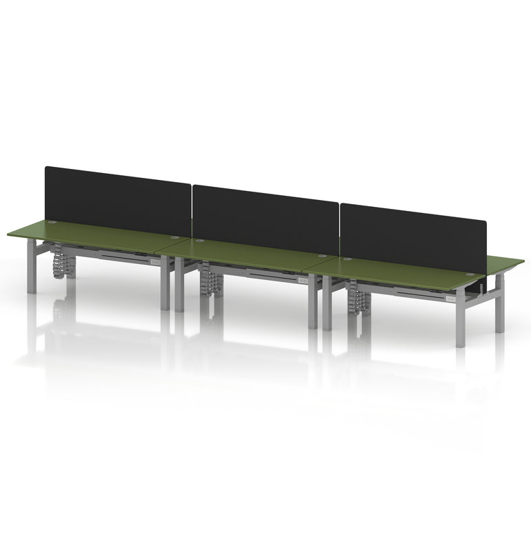 Air Back-to-Back Height Adjustable Bench Desk - 6 Person with Black Straight Screen