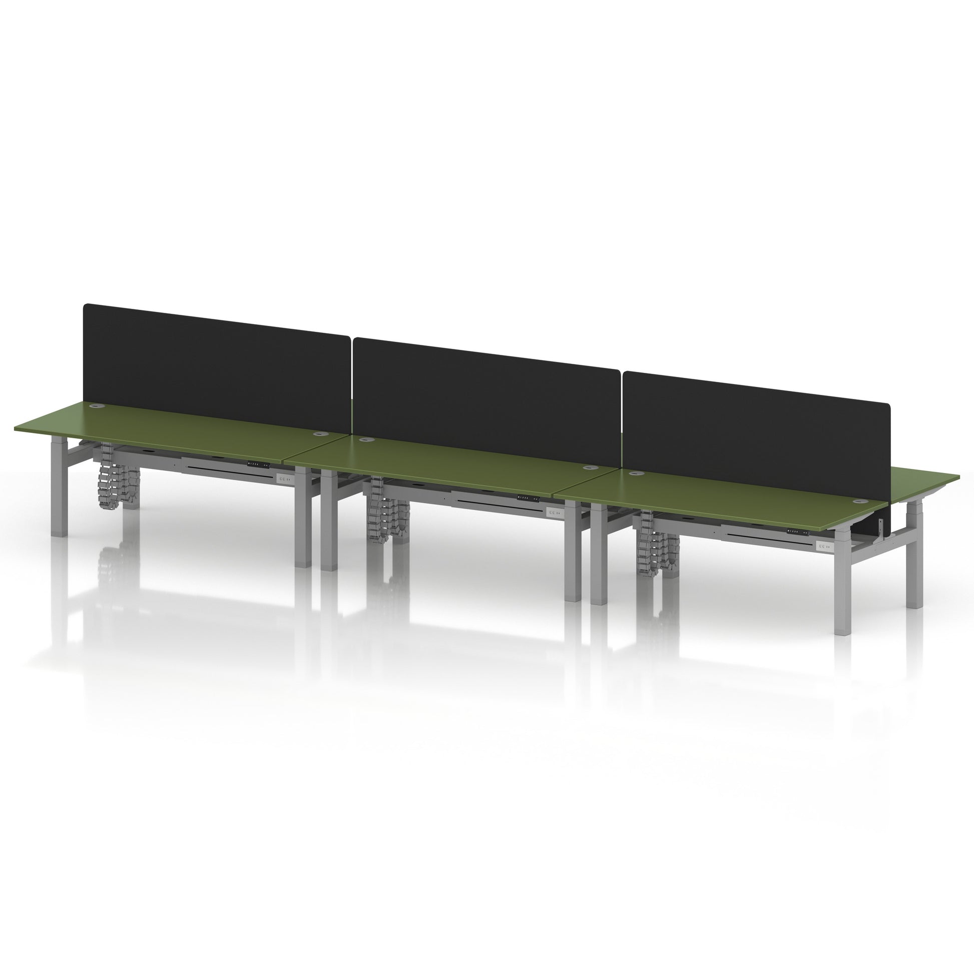 Air Back-to-Back Height Adjustable Bench Desk - 6 Person with Black Straight Screen