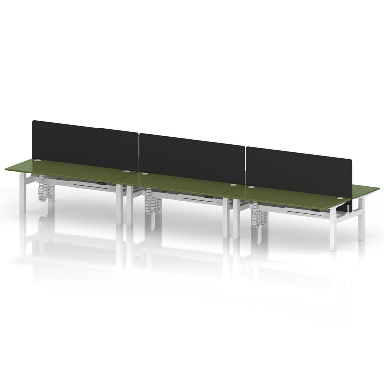 Air Back-to-Back Height Adjustable Bench Desk - 6 Person with Black Straight Screen