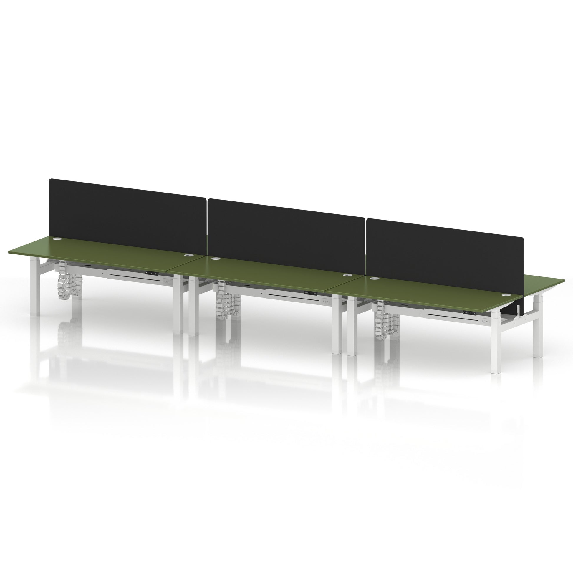 Air Back-to-Back Height Adjustable Bench Desk - 6 Person with Black Straight Screen