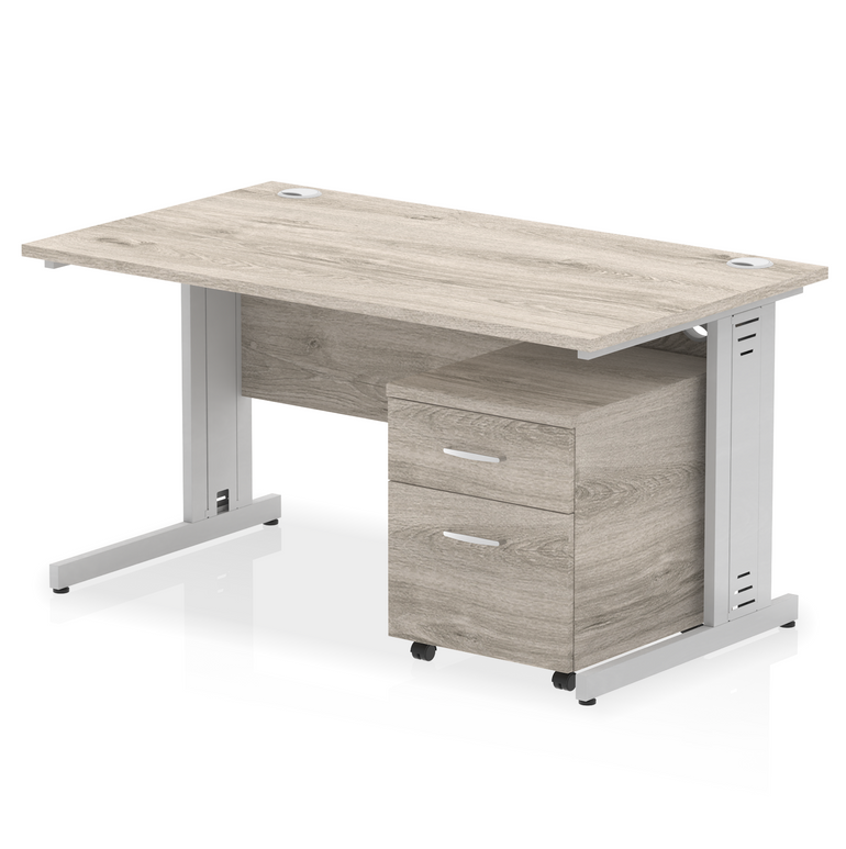 Impulse 1400mm Cable Managed Straight Desk With Mobile Pedestal