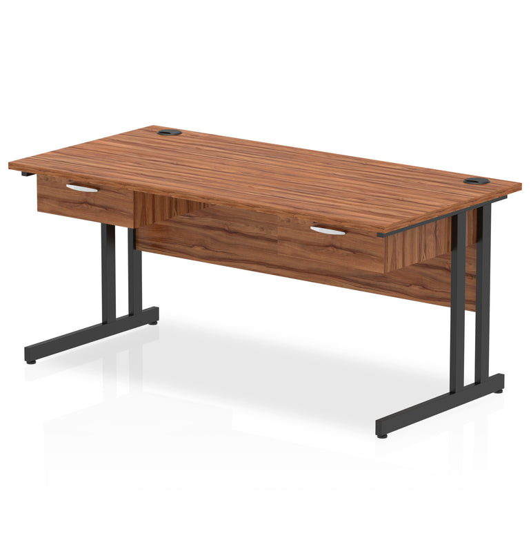 Impulse Cantilever Straight Desk Black Frame With Two One Drawer Fixed Pedestals