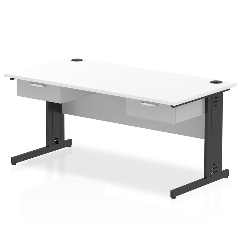 Impulse Cable Managed Straight Desk Black Frame With Two One Drawer Fixed Pedestals