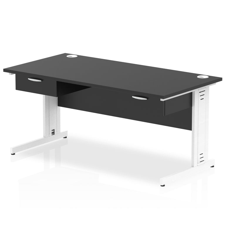 Impulse Cable Managed Straight Desk White Frame With Two One Drawer Fixed Pedestals
