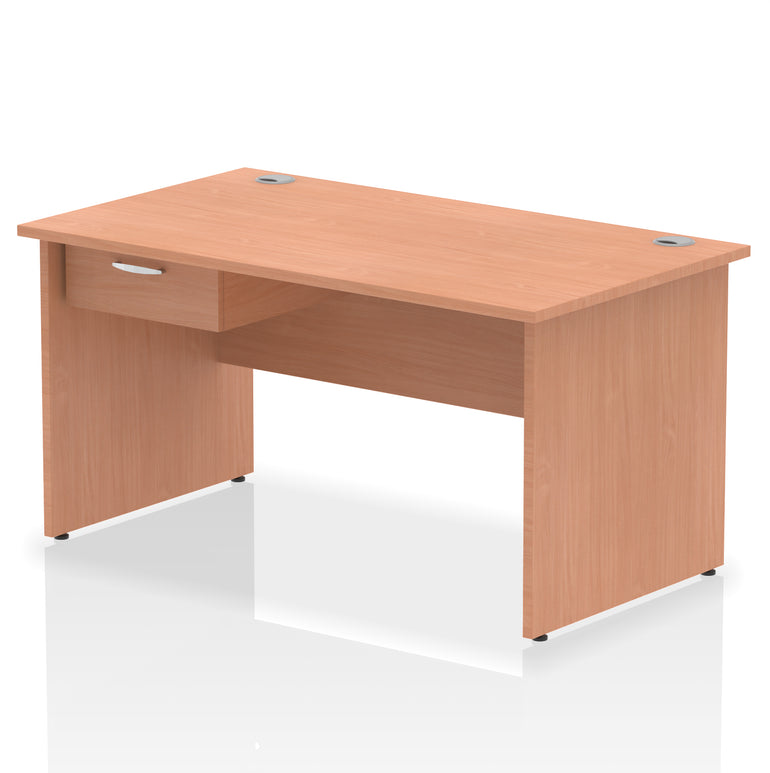 Impulse Panel End Straight Desk With Single One Drawer Fixed Pedestal