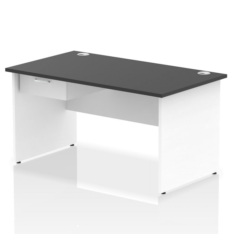 Impulse Panel End Straight Desk With Single One Drawer Fixed Pedestal