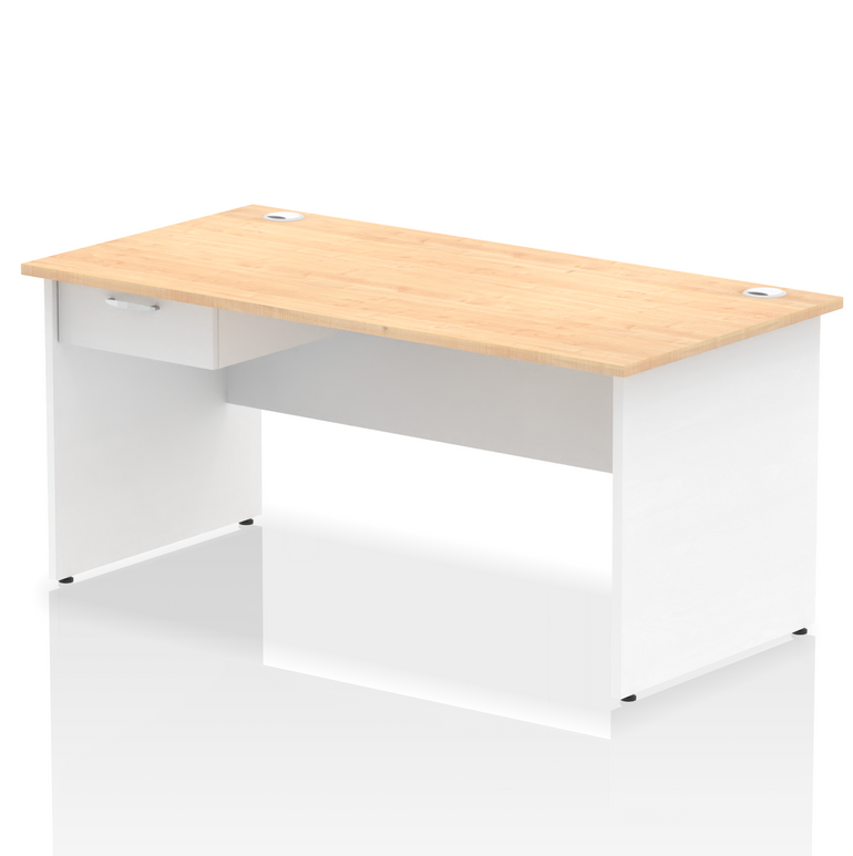 Impulse Panel End Straight Desk With Single One Drawer Fixed Pedestal