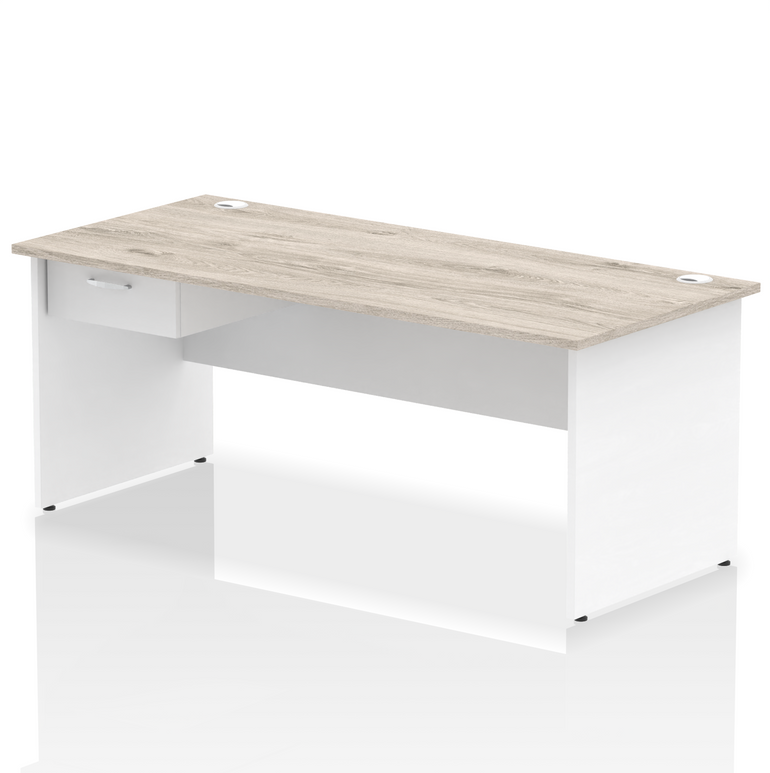 Impulse Panel End Straight Desk With Single One Drawer Fixed Pedestal