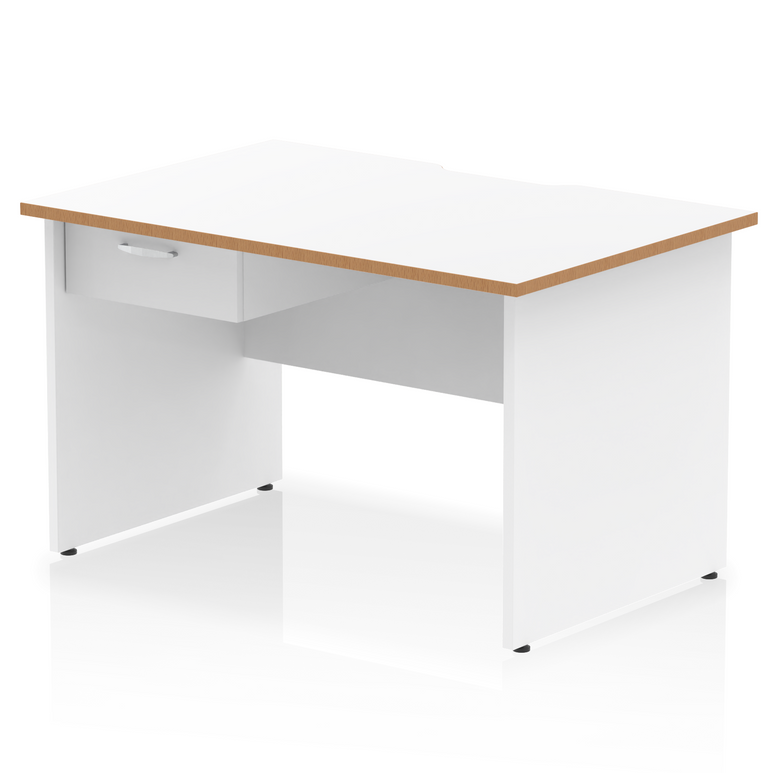 Impulse Scalloped Edge Panel End Straight Desk With Single One Drawer Fixed Pedestal