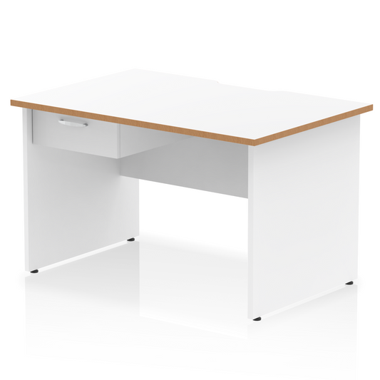 Impulse Scalloped Edge Panel End Straight Desk With Single One Drawer Fixed Pedestal