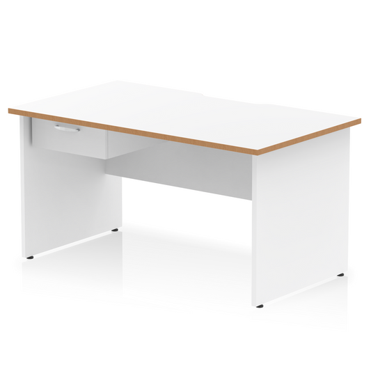 Impulse Scalloped Edge Panel End Straight Desk With Single One Drawer Fixed Pedestal