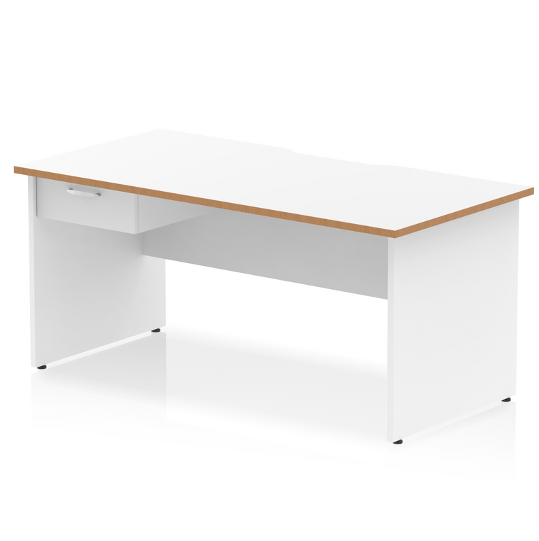 Impulse Scalloped Edge Panel End Straight Desk With Single One Drawer Fixed Pedestal