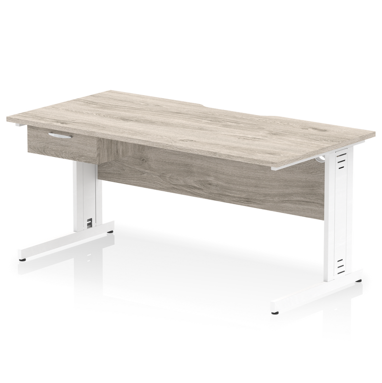 Impulse Scalloped Edge Cable Managed Straight Desk With Single One Drawer Fixed Pedestal
