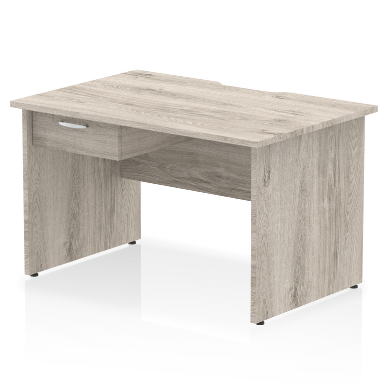 Impulse Scalloped Edge Panel End Straight Desk With Single One Drawer Fixed Pedestal