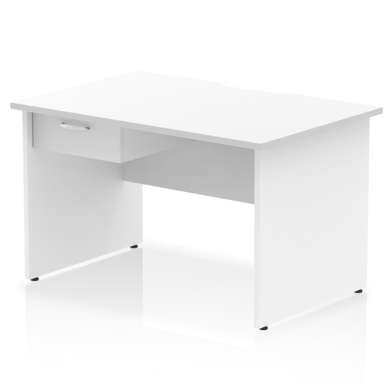 Impulse Scalloped Edge Panel End Straight Desk With Single One Drawer Fixed Pedestal
