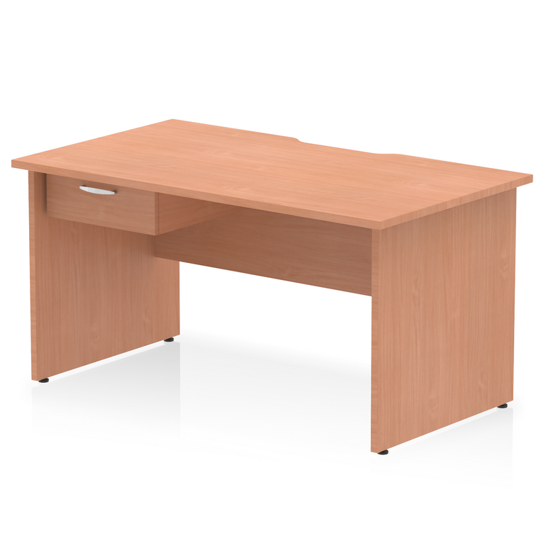 Impulse Scalloped Edge Panel End Straight Desk With Single One Drawer Fixed Pedestal
