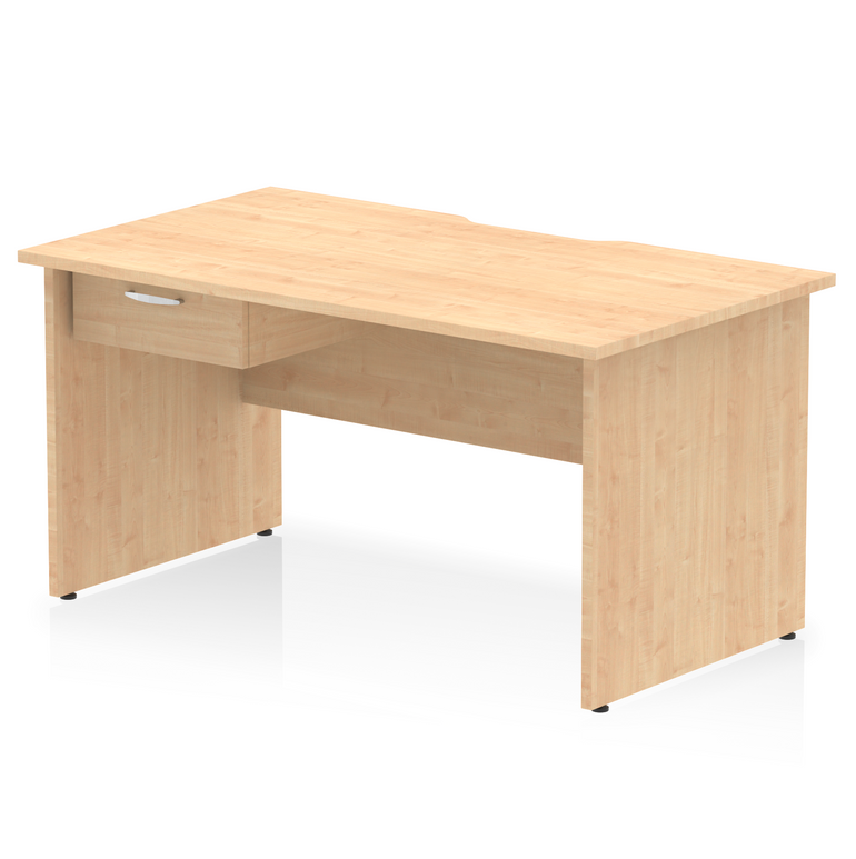 Impulse Scalloped Edge Panel End Straight Desk With Single One Drawer Fixed Pedestal
