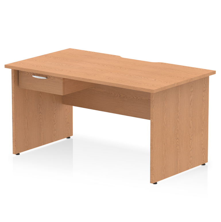 Impulse Scalloped Edge Panel End Straight Desk With Single One Drawer Fixed Pedestal