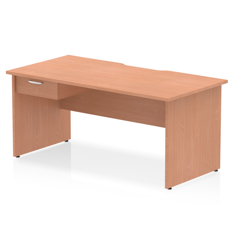 Impulse Scalloped Edge Panel End Straight Desk With Single One Drawer Fixed Pedestal