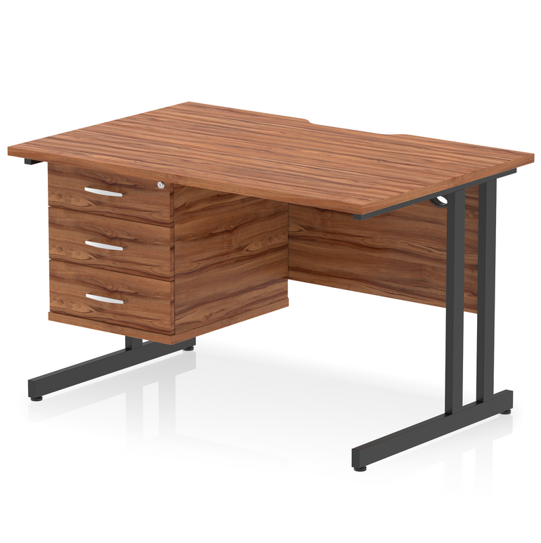 Impulse Scalloped Edge 1200mm Cantilever Straight Desk With Single Fixed Pedestal