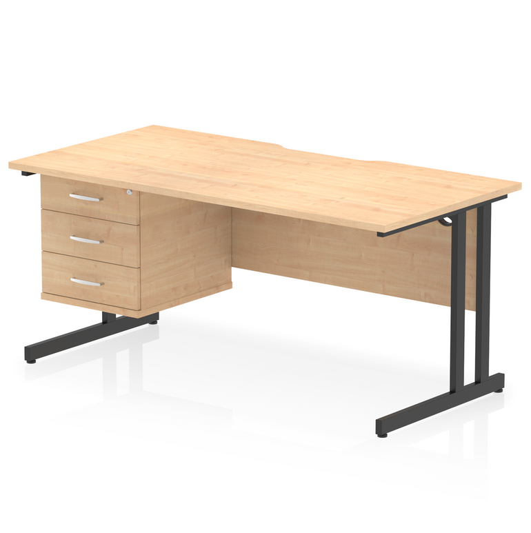 Impulse Scalloped Edge 1600mm Cantilever Straight Desk With Single Fixed Pedestal