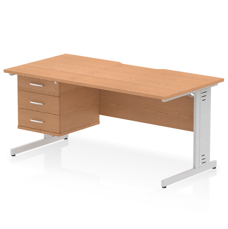 Impulse Scalloped Edge 1600mm Cable Managed Straight Desk With Single Fixed Pedestal