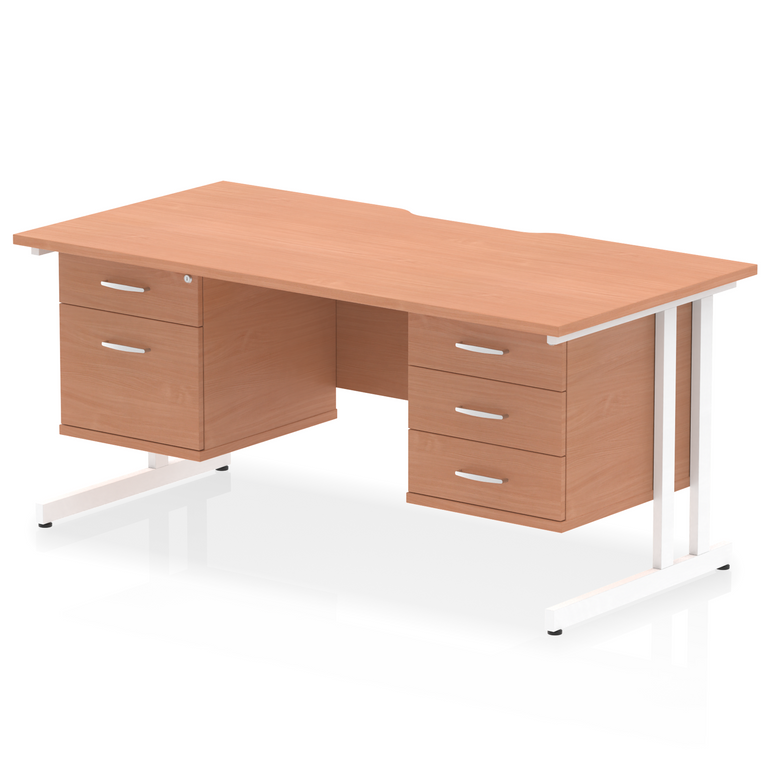 Impulse Scalloped Edge 1600mm Cantilever Straight Desk With Two Fixed Pedestal