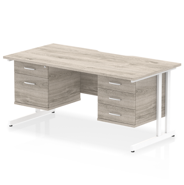 Impulse Scalloped Edge 1600mm Cantilever Straight Desk With Two Fixed Pedestal