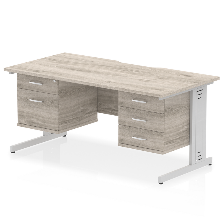Impulse Scalloped Edge 1600mm Cable Managed Straight Desk With Two Fixed Pedestal