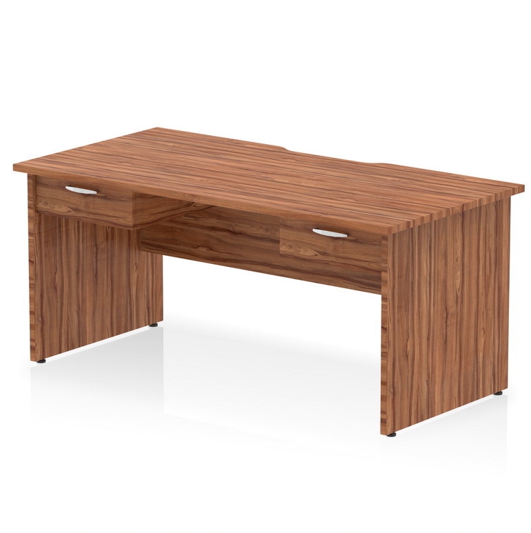 Impulse Scalloped Edge Panel End Straight Desk With Two One Drawer Fixed Pedestals