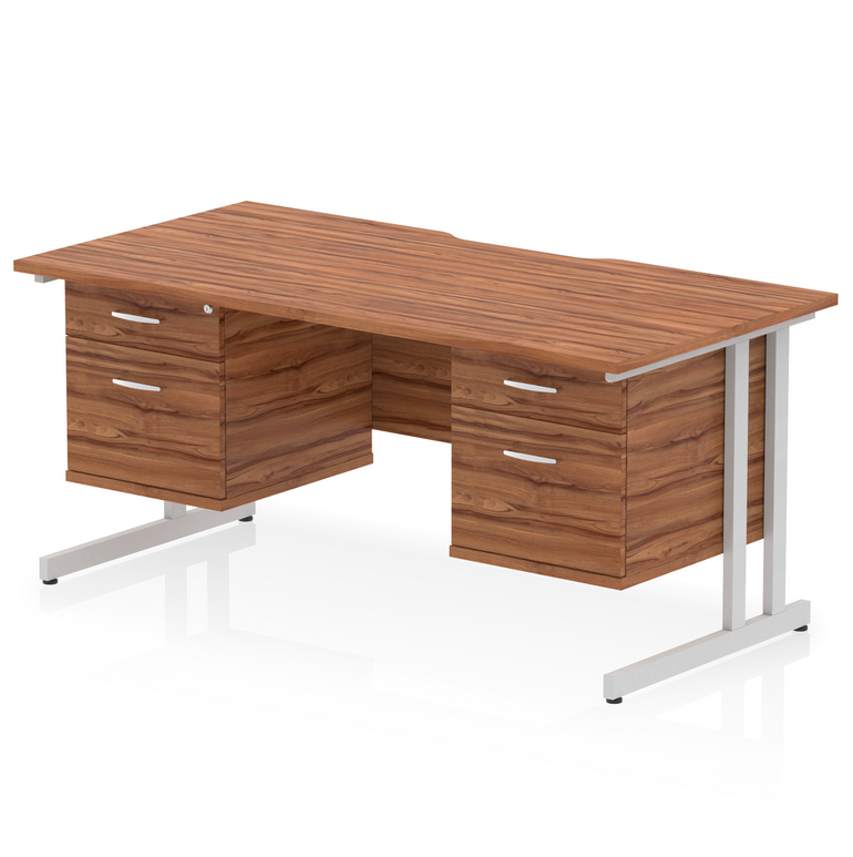 Impulse Scalloped Edge 1600mm Cantilever Straight Desk With Two Fixed Pedestal