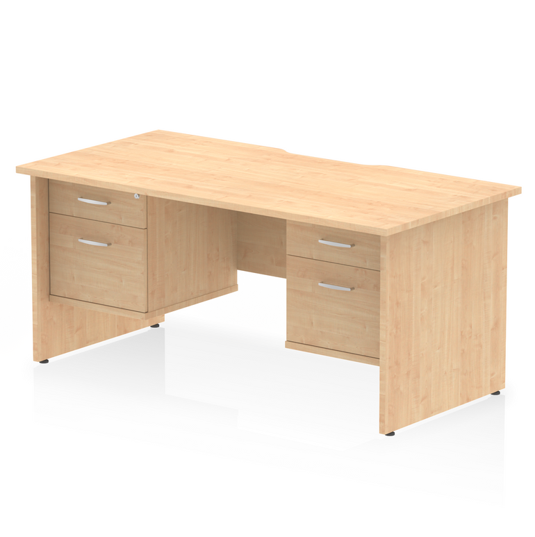 Impulse Scalloped Edge 1600mm Panel End Straight Desk With Two Fixed Pedestal