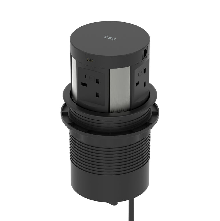 Volta Round Pop Up Power Unit 4x Socket Module with Wireless Charger