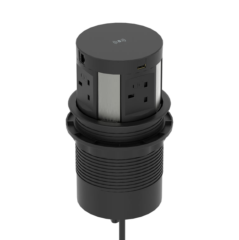 Volta Round Pop Up Power Unit 4x Socket Module with Wireless Charger