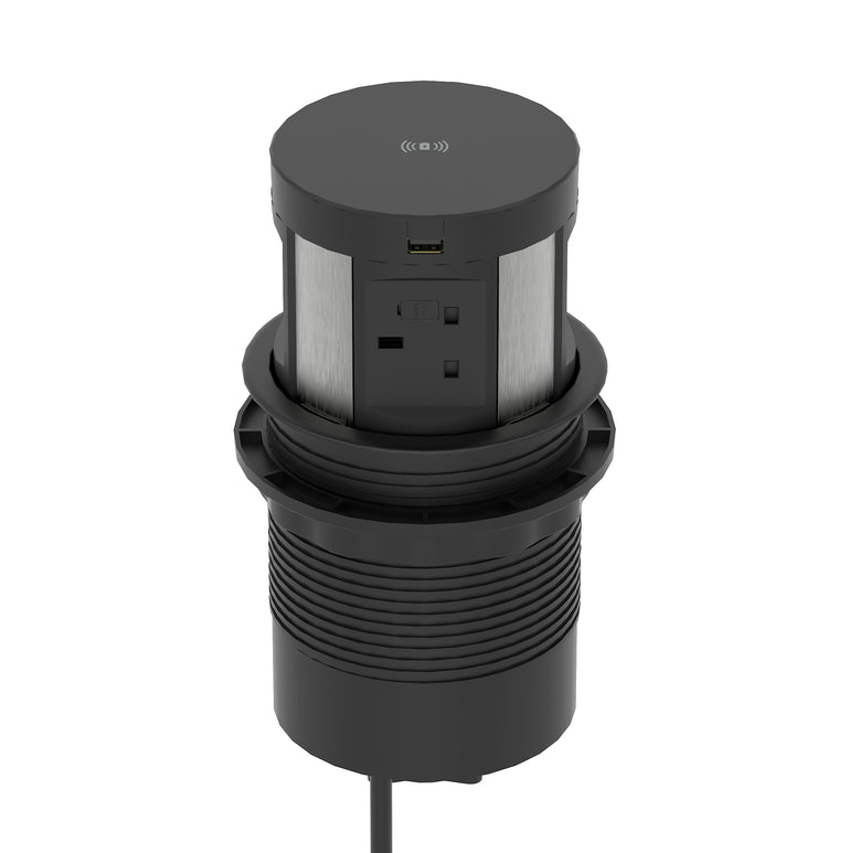 Volta Round Pop Up Power Unit 4x Socket Module with Wireless Charger