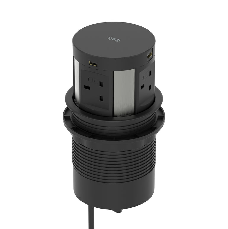 Volta Round Pop Up Power Unit 4x Socket Module with Wireless Charger