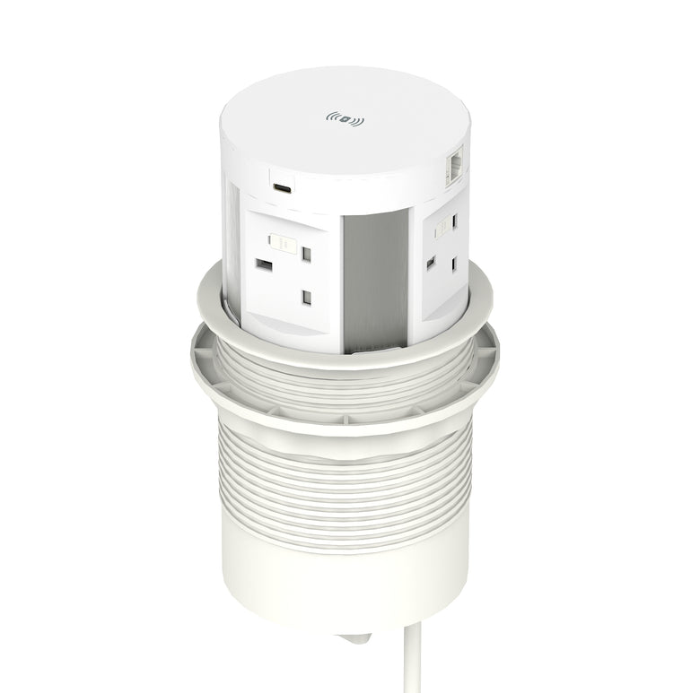 Volta Round Pop Up Power Unit 4x Socket Module with Wireless Charger