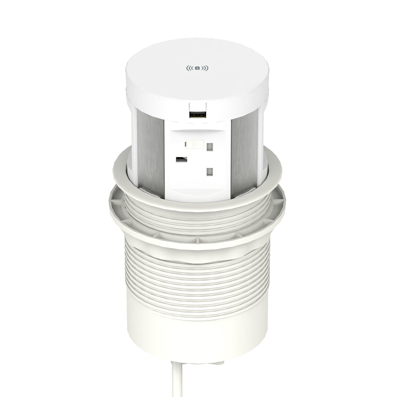 Volta Round Pop Up Power Unit 4x Socket Module with Wireless Charger