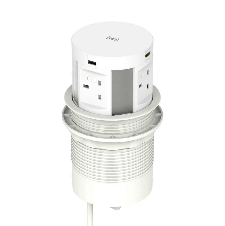 Volta Round Pop Up Power Unit 4x Socket Module with Wireless Charger